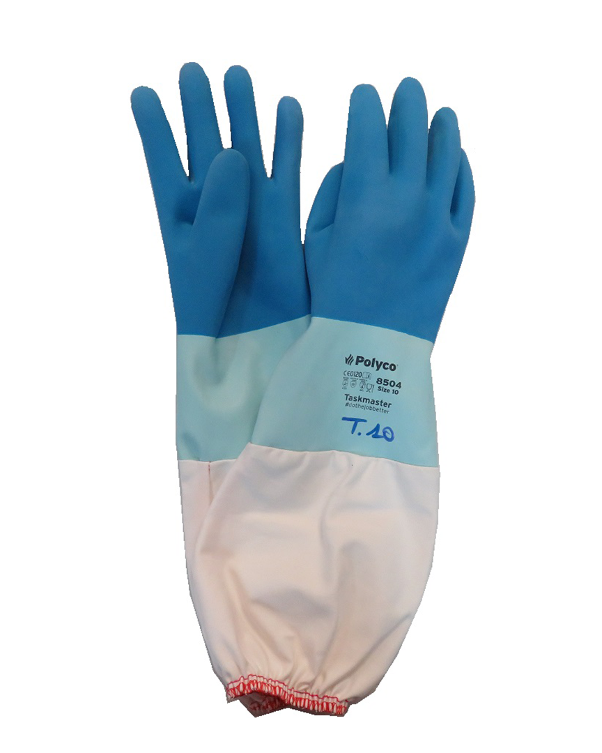 Par de guantes látex azul soporte textil